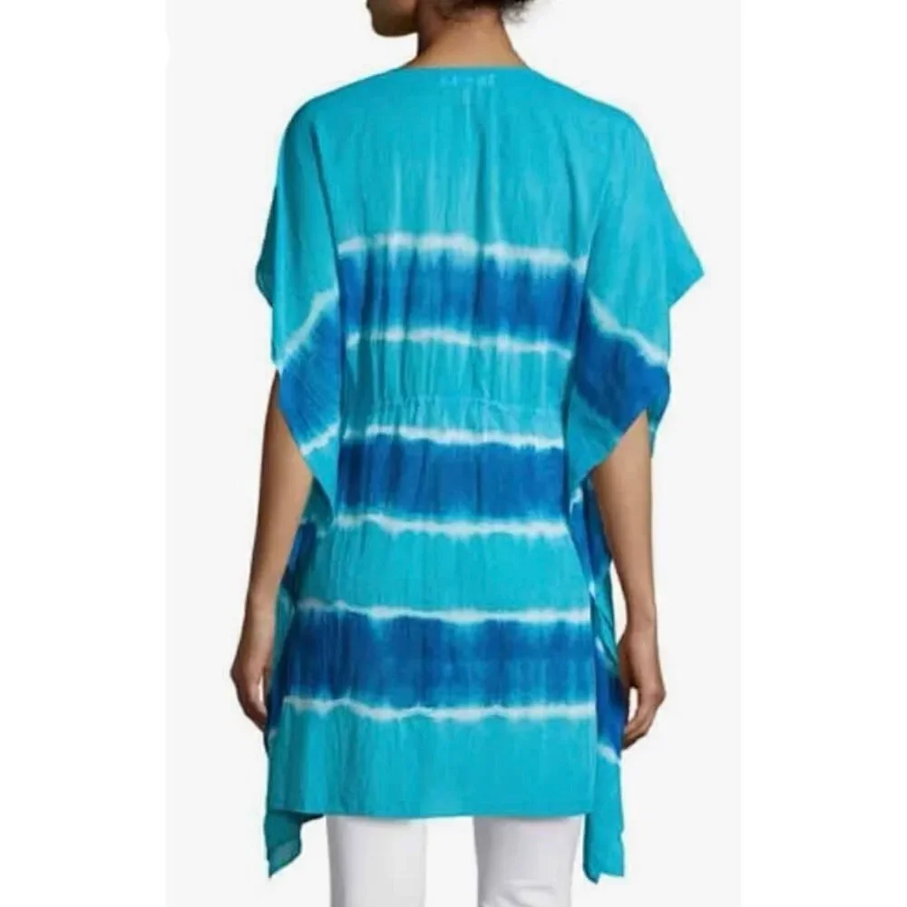 NWT Gorgeous Michael Kors M Blue Tie-Dye Kimono Sleeve Swim Cover-Up Tunic Top